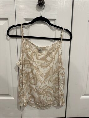 Neutral Leaf-Print Camisole Top with Side Button Detail